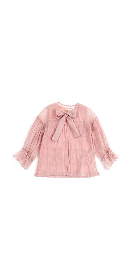 EMBROIDERED SLEEVE AND BOW DETAIL DROP SHOULDER TOP
