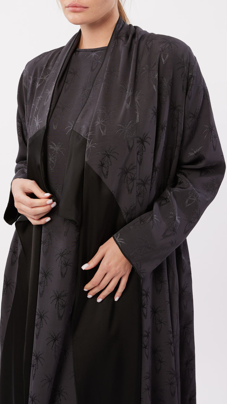 Drape Collar Detail Color-Block Abaya