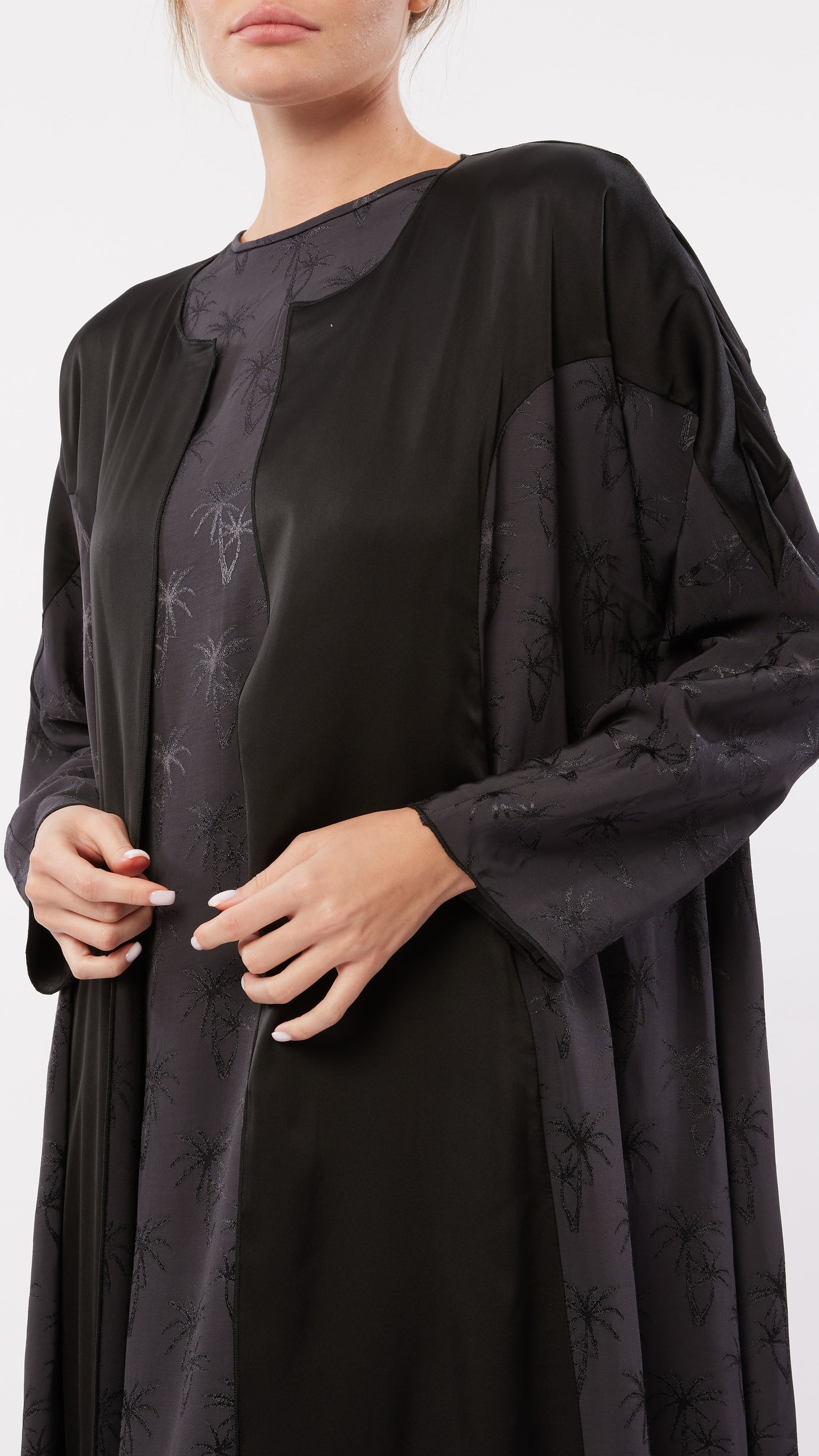 Color-Block Palm Tree Jacquard Abaya