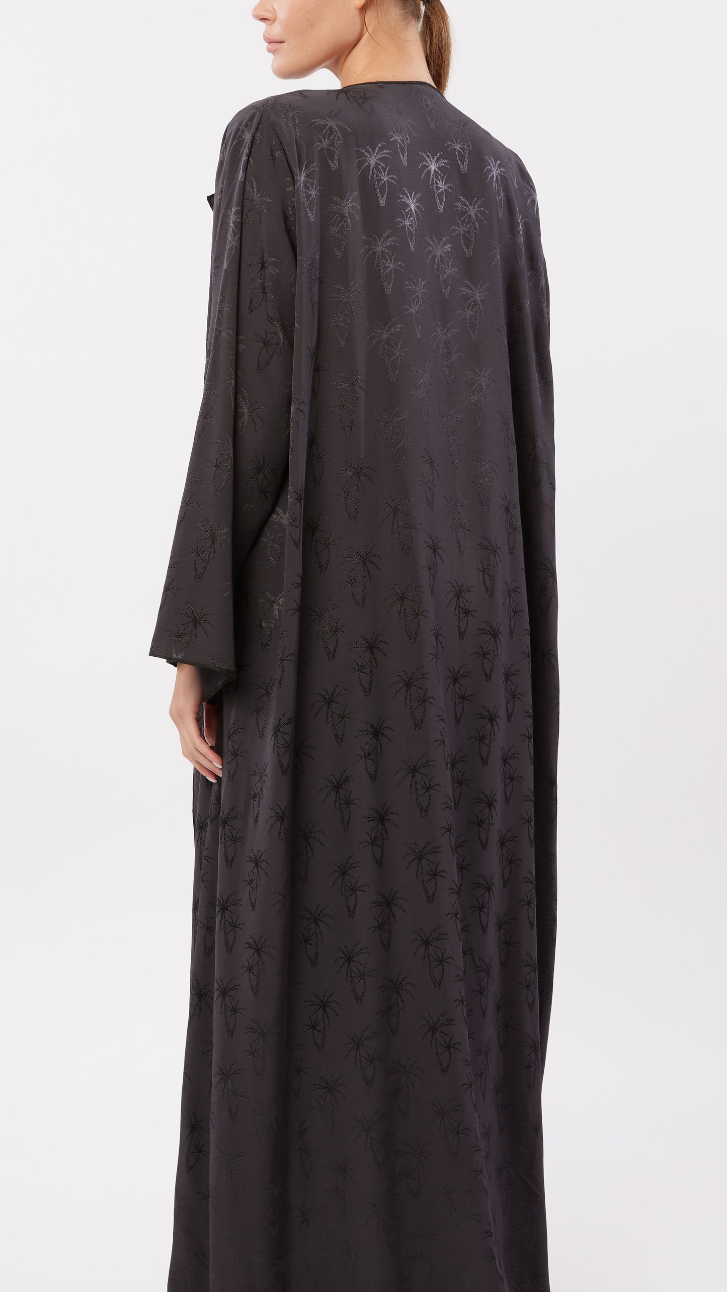 Lapel Collar Detail Palm Tree Jacquard Abaya