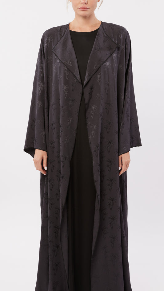 Lapel Collar Detail Palm Tree Jacquard Abaya