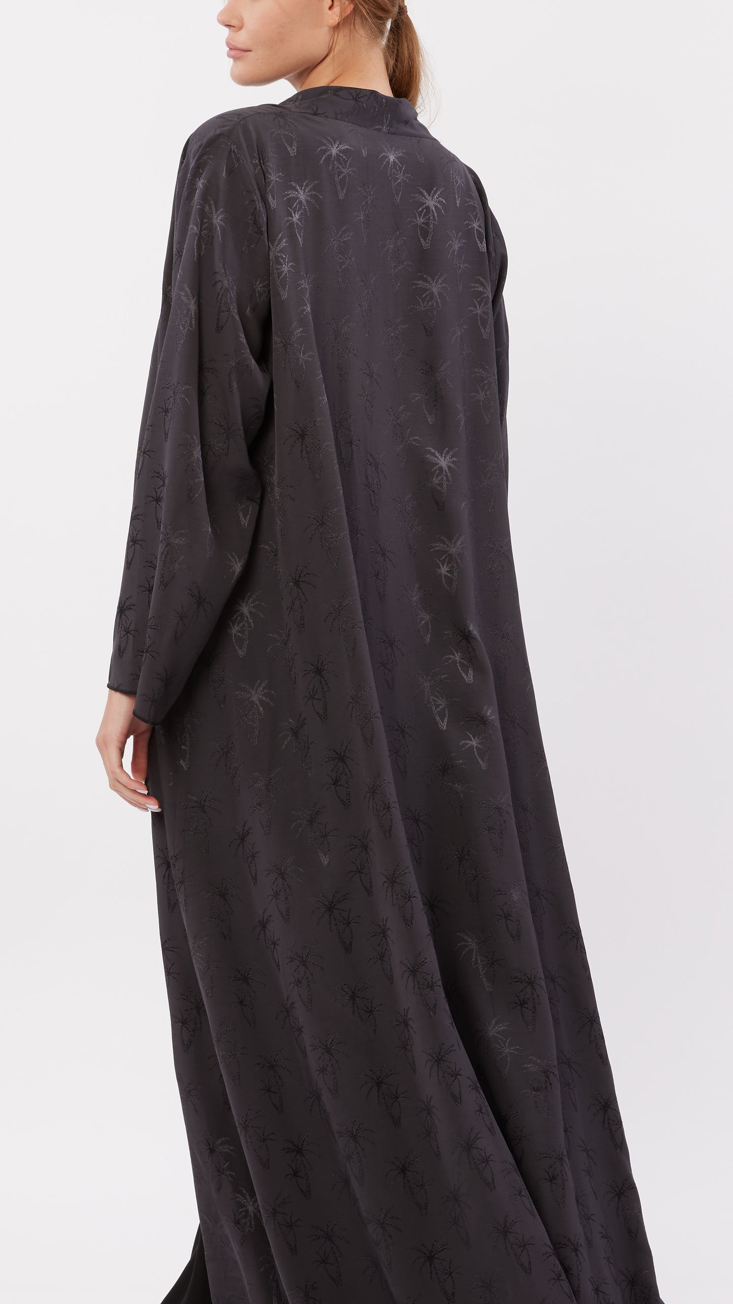 Draped High-Neck Collar Palm Tree Jacquard Abaya