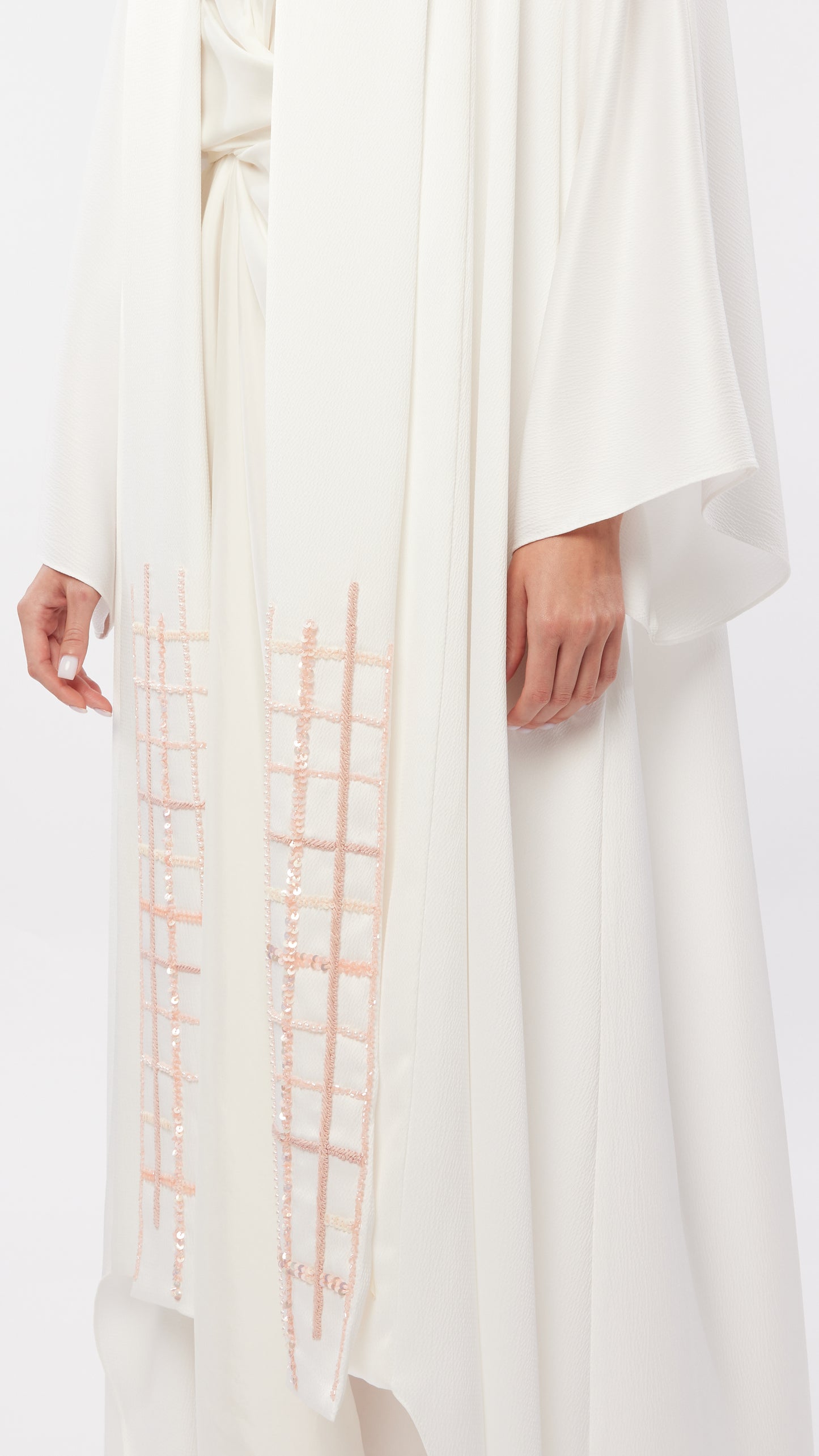Folded Front Plackets Grid Embellished Detail Long Coat