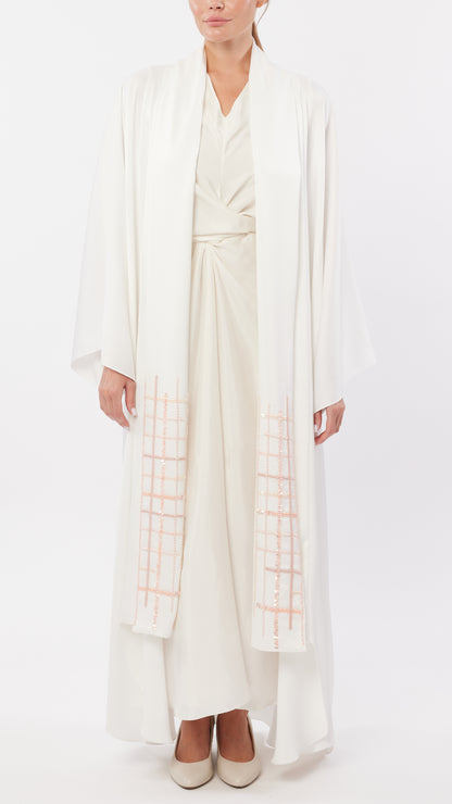 Folded Front Plackets Grid Embellished Detail Long Coat