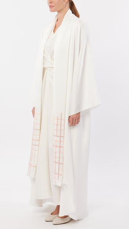 Folded Front Plackets Grid Embellished Detail Long Coat