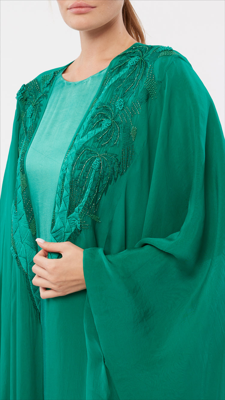 Palm Tree Embroidered Caftan Coat Ensemble