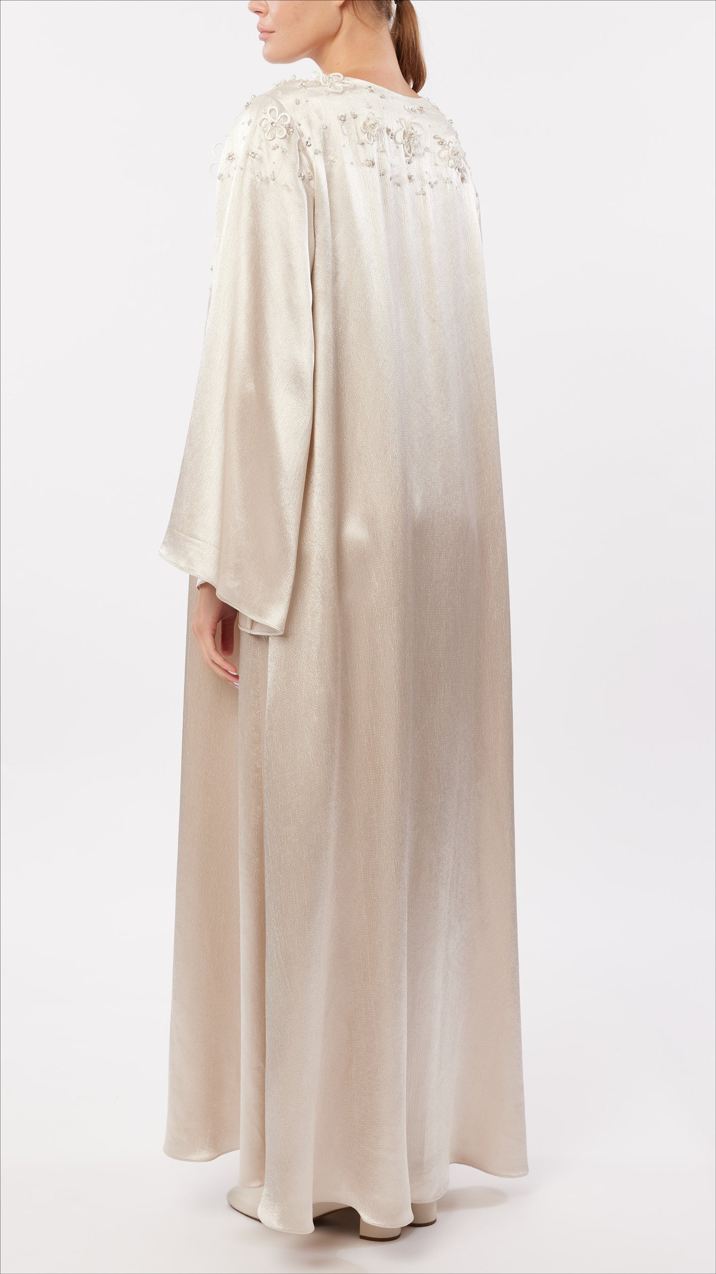 Cord Flower Embellished Split Neck Dress