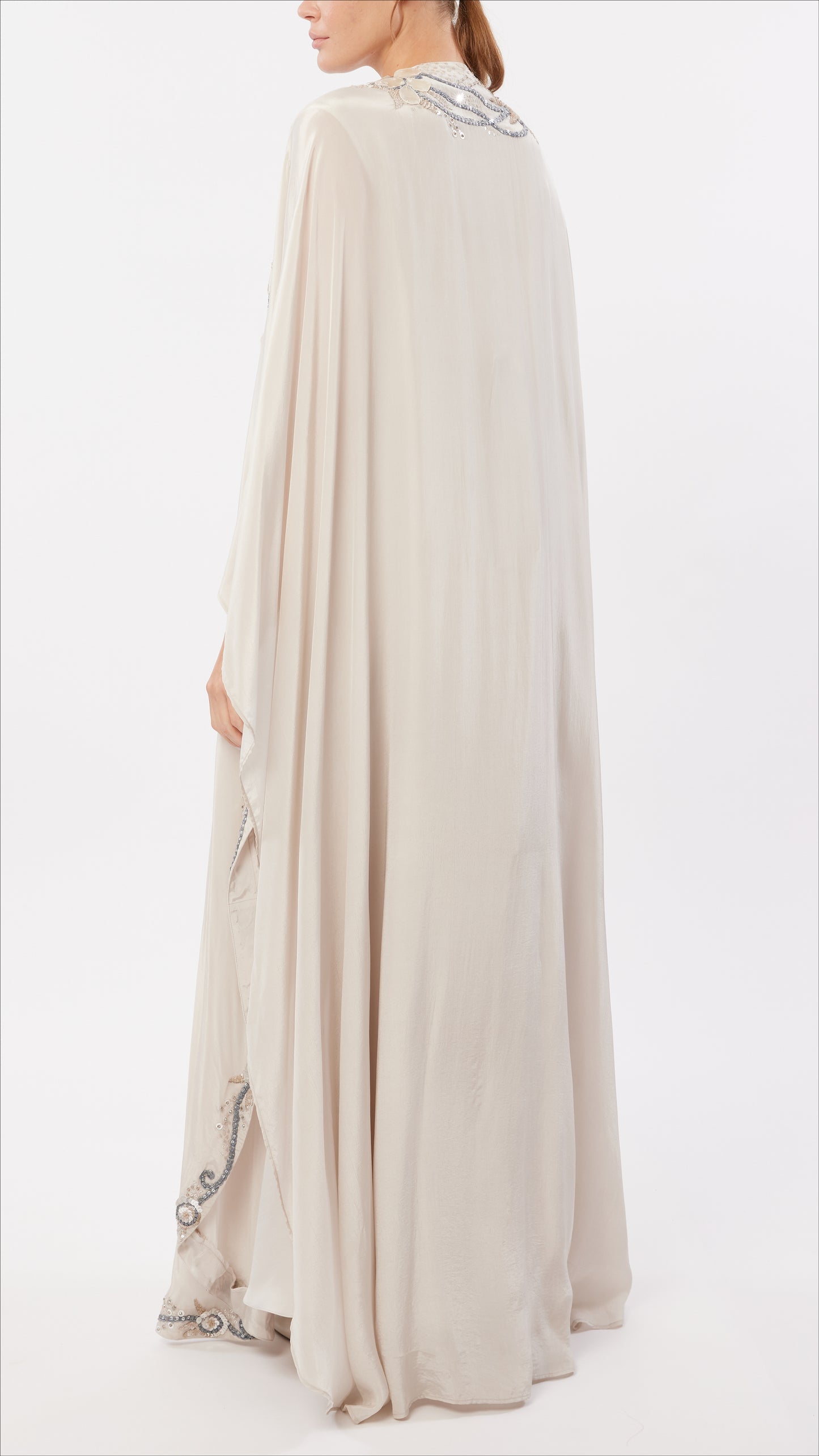 Mother of Pearl Embellished Front Open Caftan