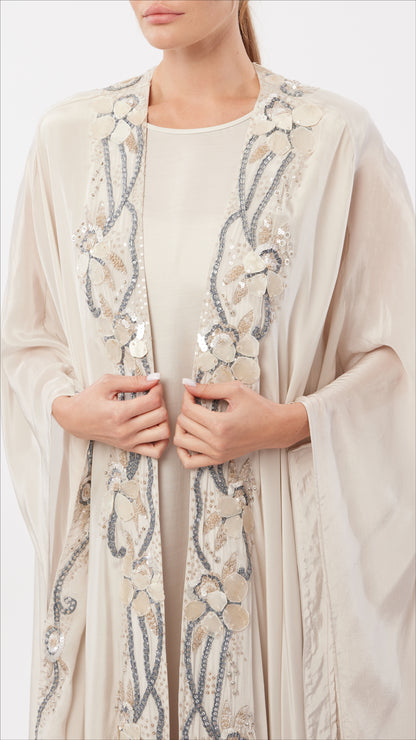 Mother of Pearl Embellished Front Open Caftan