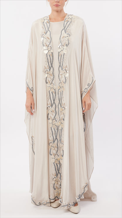 Mother of Pearl Embellished Front Open Caftan