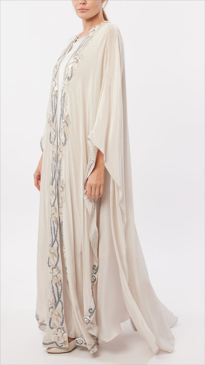 Mother of Pearl Embellished Front Open Caftan