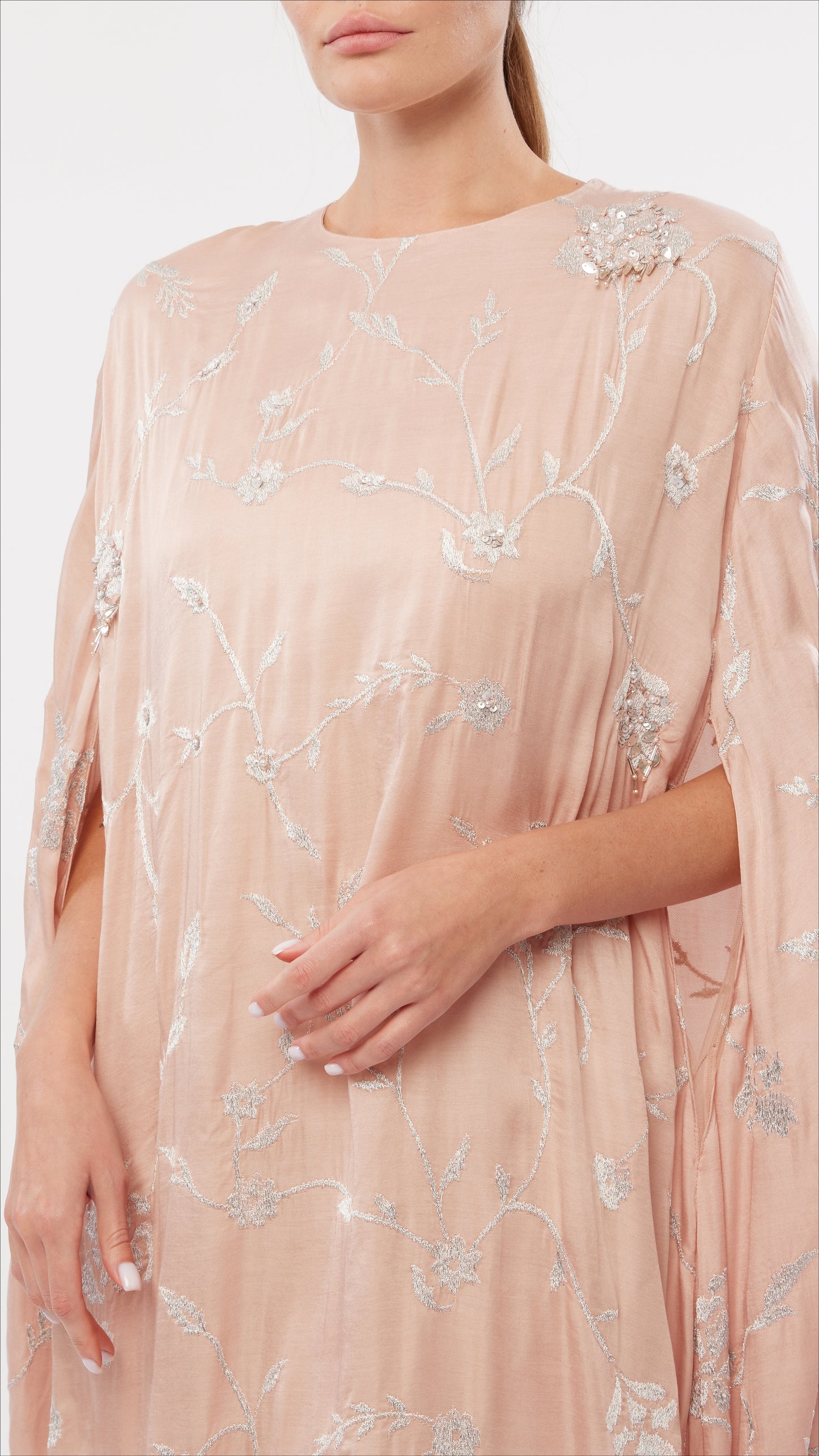 Silver Zari All-Over Embroidered Cape