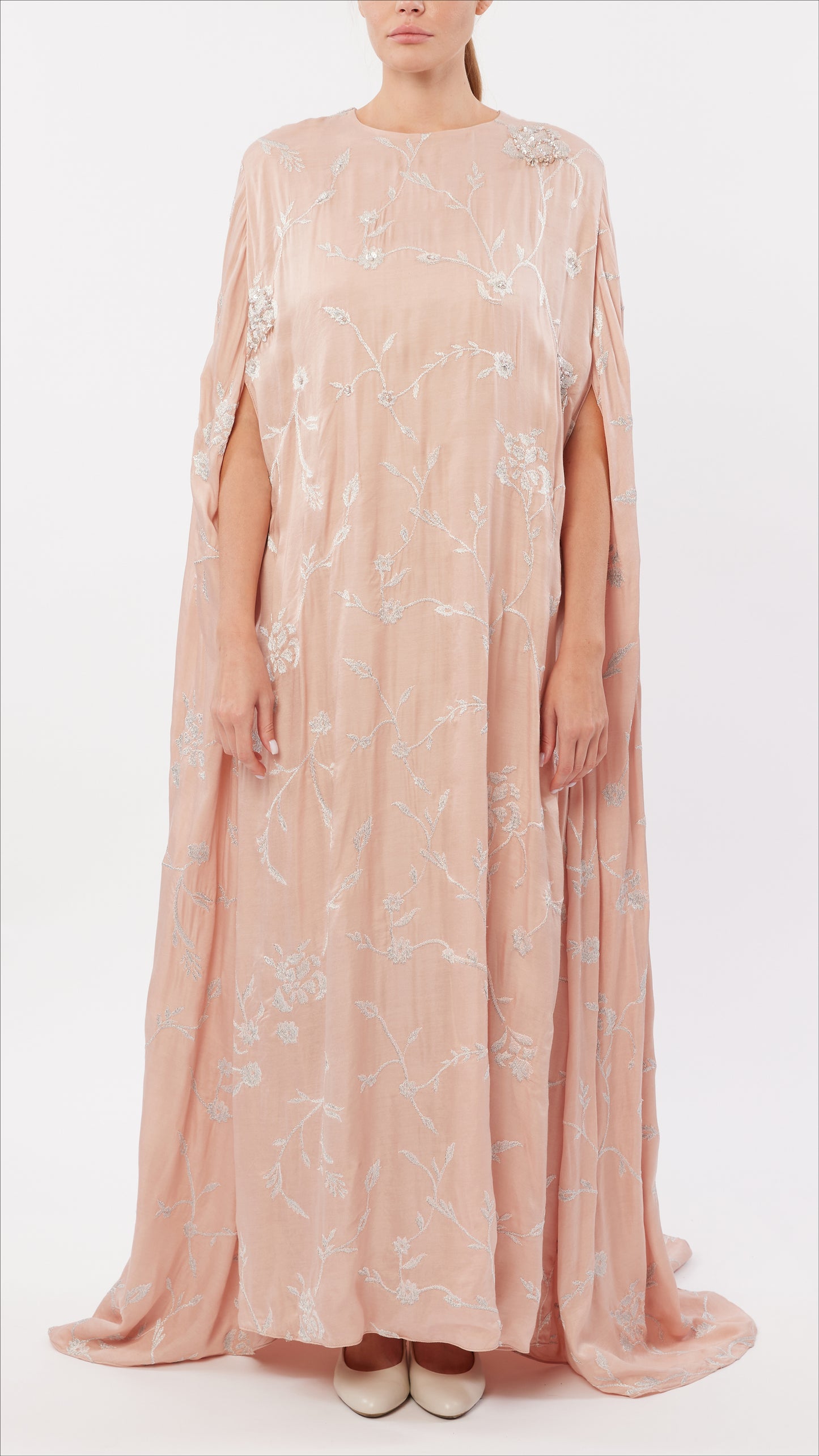 Silver Zari All-Over Embroidered Cape