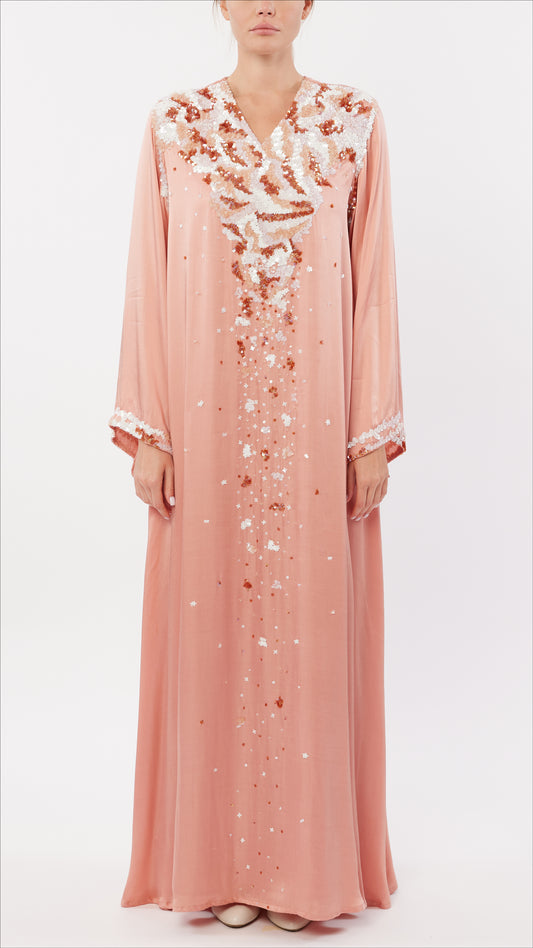 Abstract Sequin Embellished V-Neck Dress