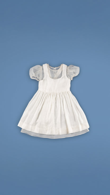 PINAFORE MIDI-DRESS WITH PUFFED-SLEEVE INNER DRESS