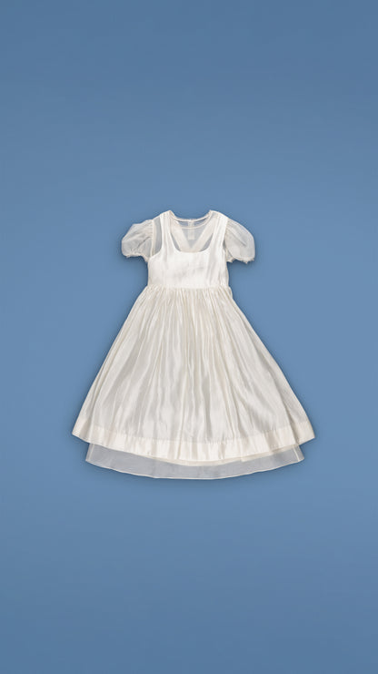 PINAFORE LONG DRESS WITH PUFFED-SLEEVE INNER DRESS