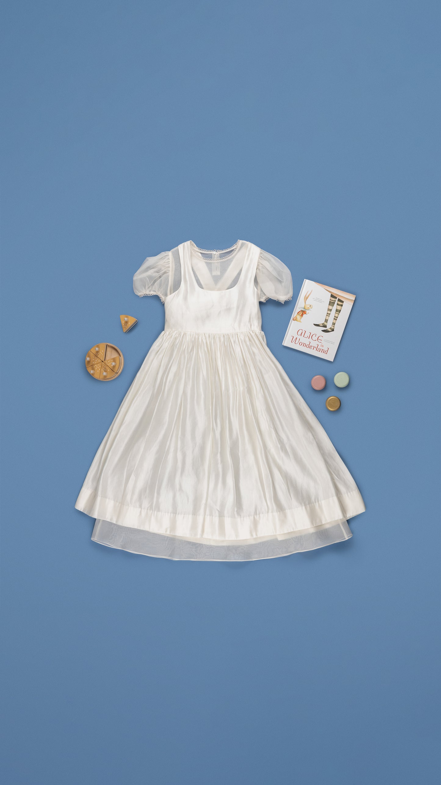 PINAFORE LONG DRESS WITH PUFFED-SLEEVE INNER DRESS