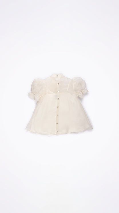 PUFFED SLEEVE BOW TIE-UP DETAIL TOP WITH STRAPPY INNER TOP