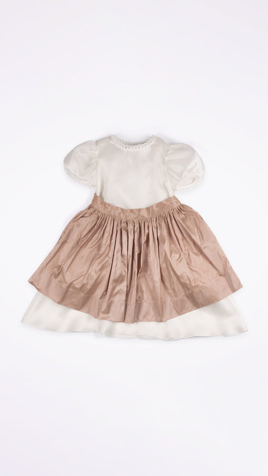 PUFFED SLEEVE DRESS WITH TIE-BACK SKIRT APRON