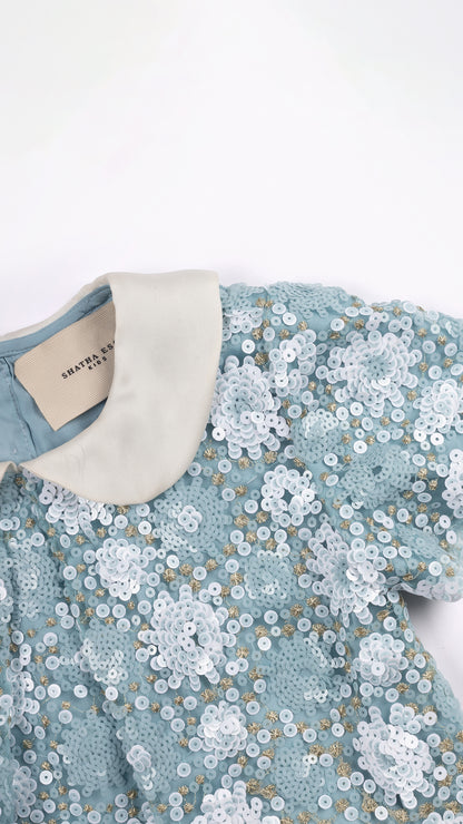 ALL-OVER SEQUIN EMBELLISHED PETER PAN COLLAR DRESS