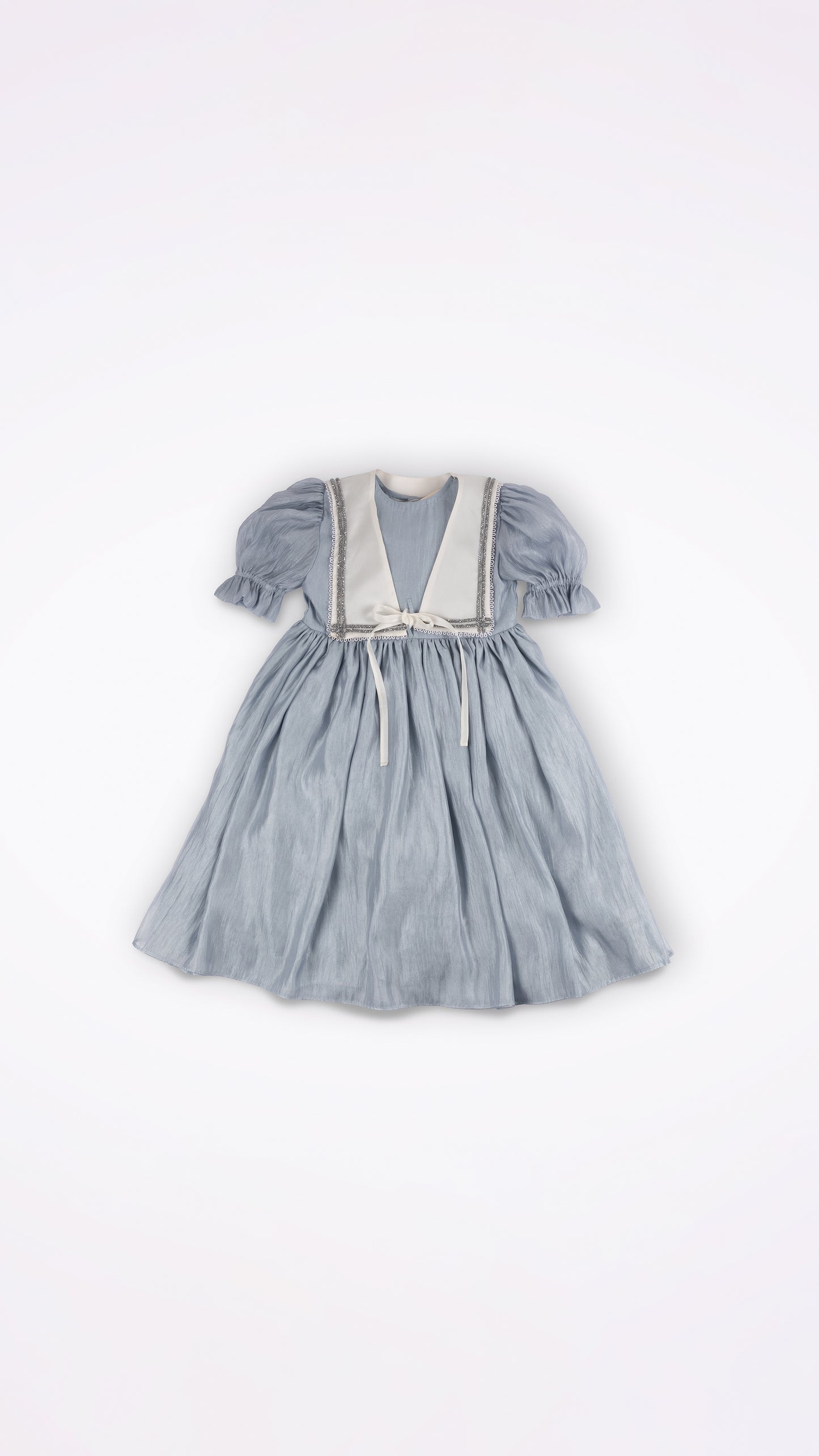 EMBELLISHED SAILOR COLLAR PUFFED SLEEVE DRESS