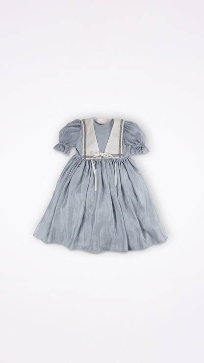 EMBELLISHED SAILOR COLLAR PUFFED SLEEVE DRESS