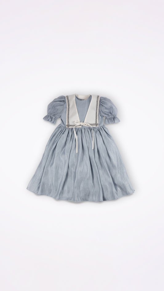 EMBELLISHED SAILOR COLLAR PUFFED SLEEVE DRESS