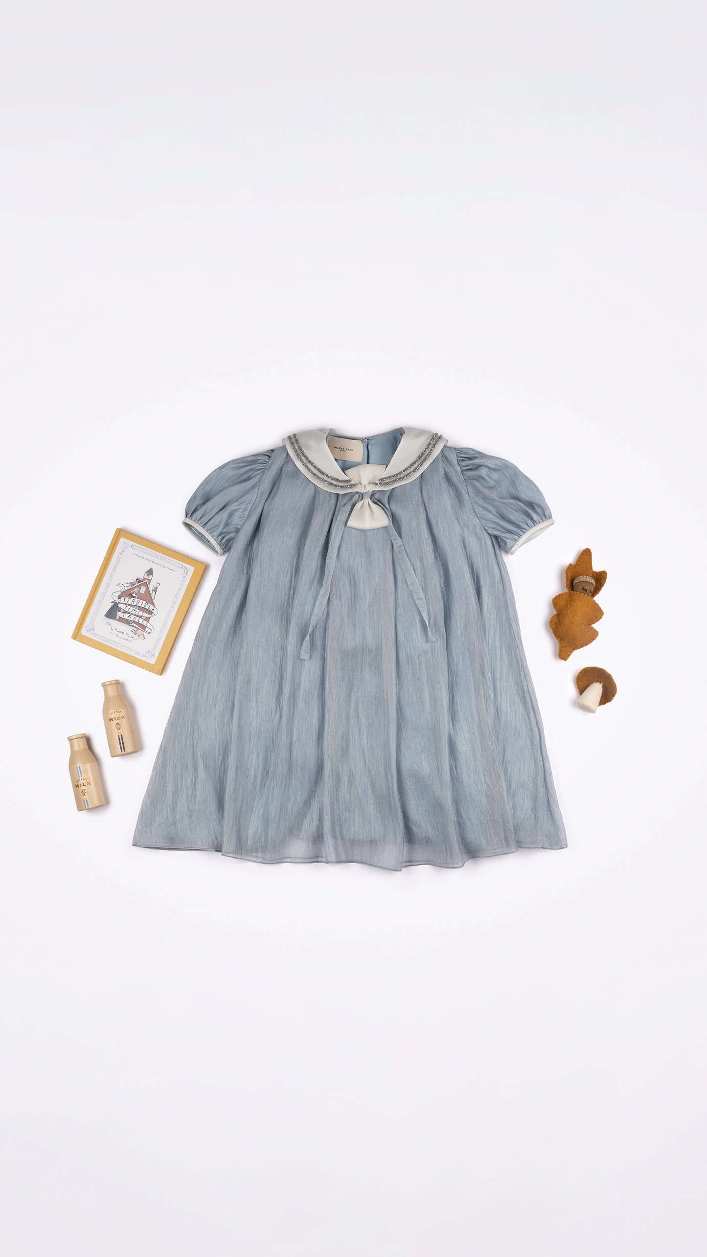 EMBELLISHED SAILOR COLLAR DETAIL PLEATED DRESS