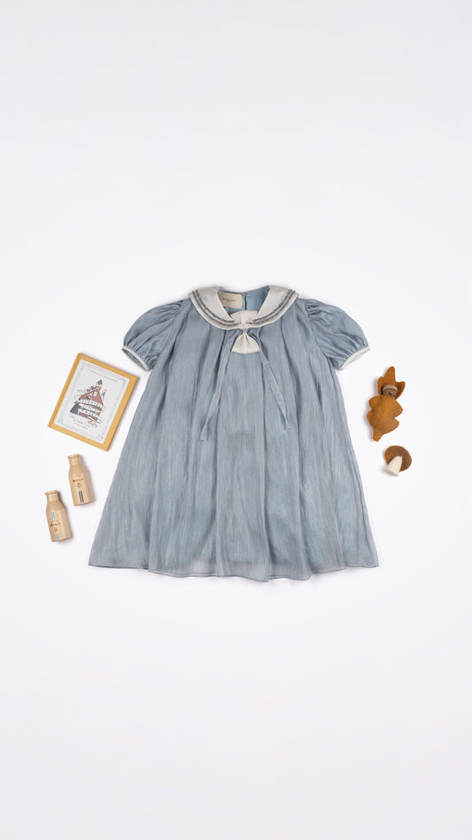 EMBELLISHED SAILOR COLLAR DETAIL PLEATED DRESS