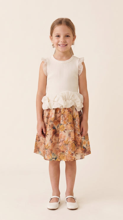 Ruffles and Bow Detail Tank Top in Off-White