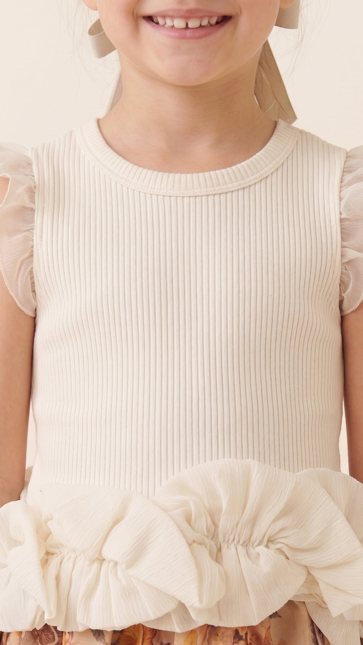Ruffles and Bow Detail Tank Top in Off-White