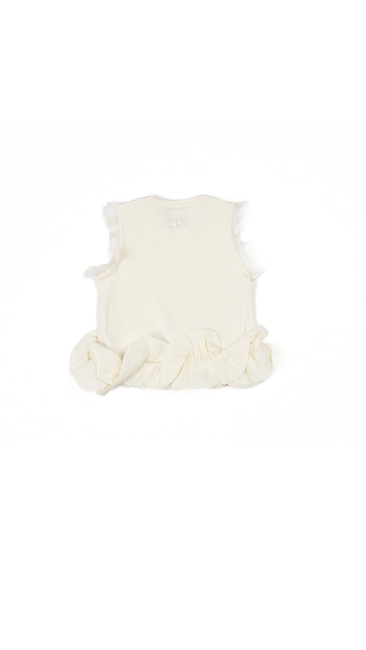 Ruffles and Bow Detail Tank Top in Off-White