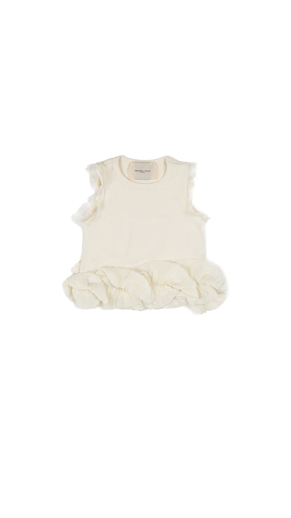 Ruffles and Bow Detail Tank Top in Off-White