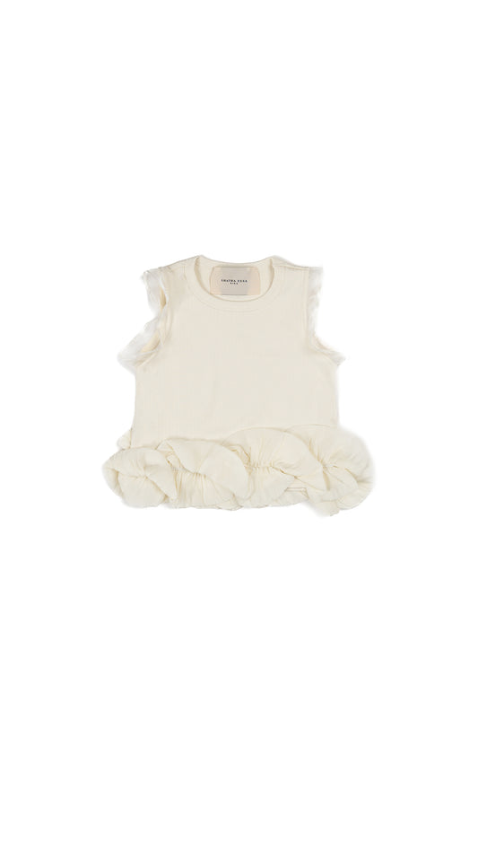 Ruffles and Bow Detail Tank Top in Off-White