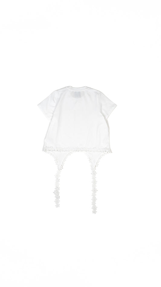 Floral Lace Hem Tie-Up Detail T-shirt