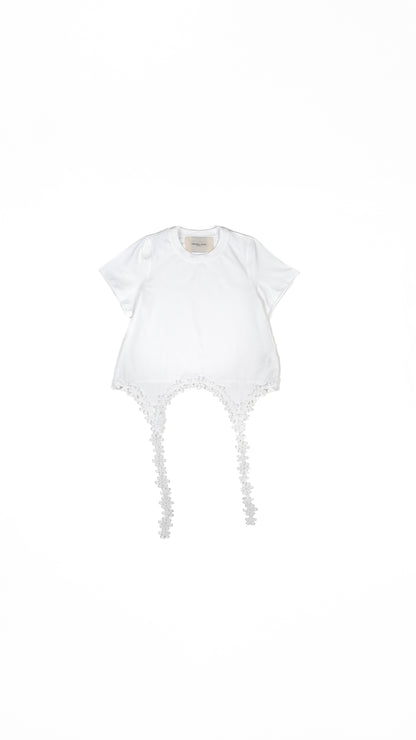 Floral Lace Hem Tie-Up Detail T-shirt