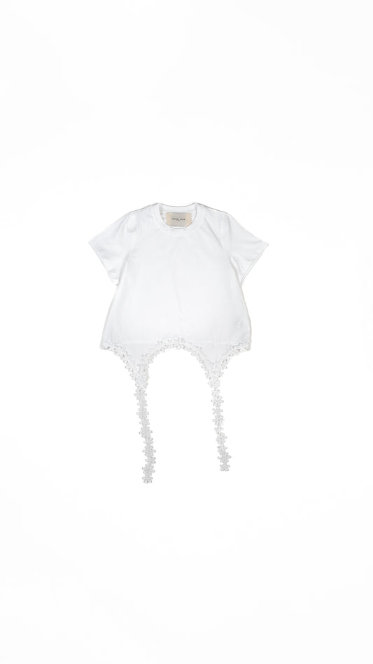 Floral Lace Hem Tie-Up Detail T-shirt