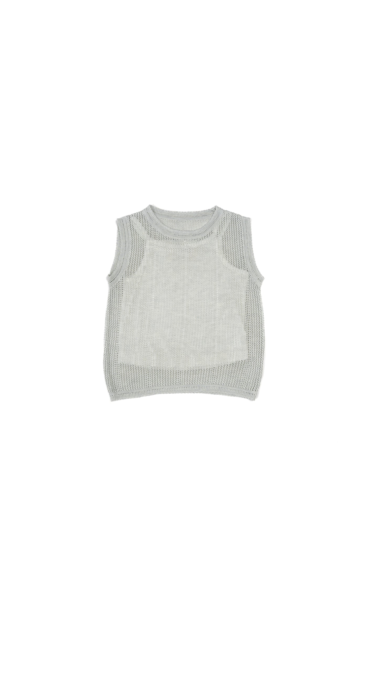 Open-Weave Knit Vest & Cami Set in Grey