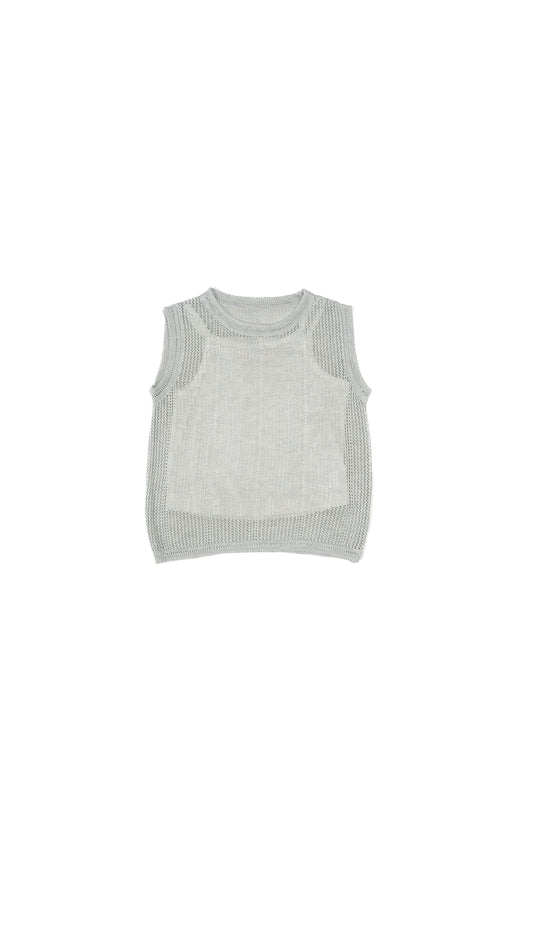 Open-Weave Knit Vest & Cami Set in Grey