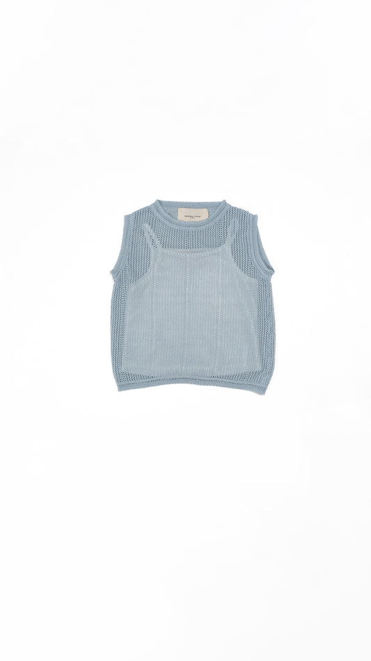 Open-Weave Knit Vest & Cami Set in Blue