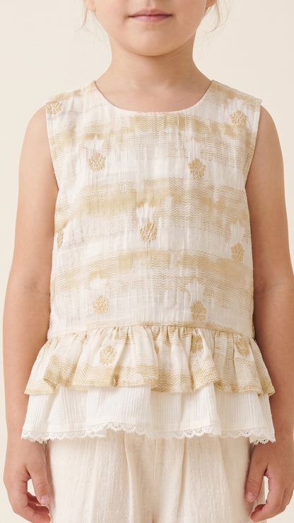 Floral Embroidered Ruffle Hem Top