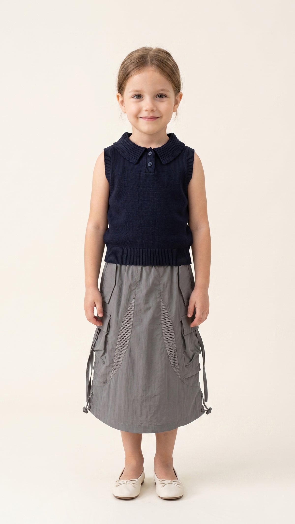 Scallop Ribbed-Collar Knit Polo Vest
