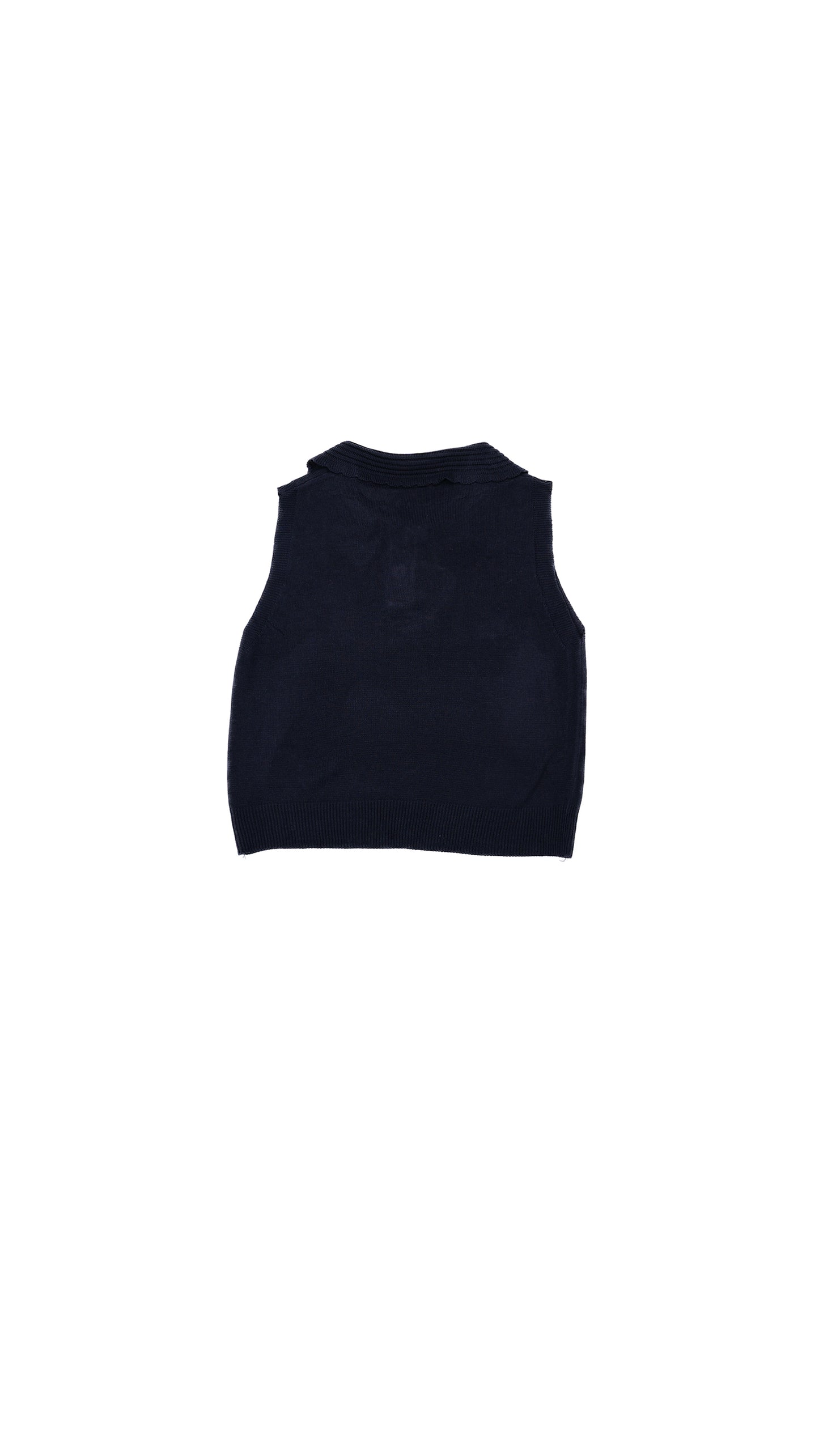 Scallop Ribbed-Collar Knit Polo Vest