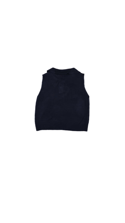 Scallop Ribbed-Collar Knit Polo Vest