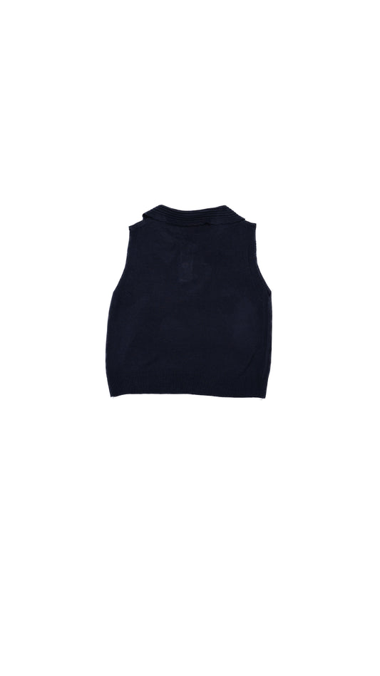 Scallop Ribbed-Collar Knit Polo Vest