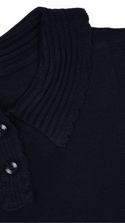 Scallop Ribbed-Collar Knit Polo Vest