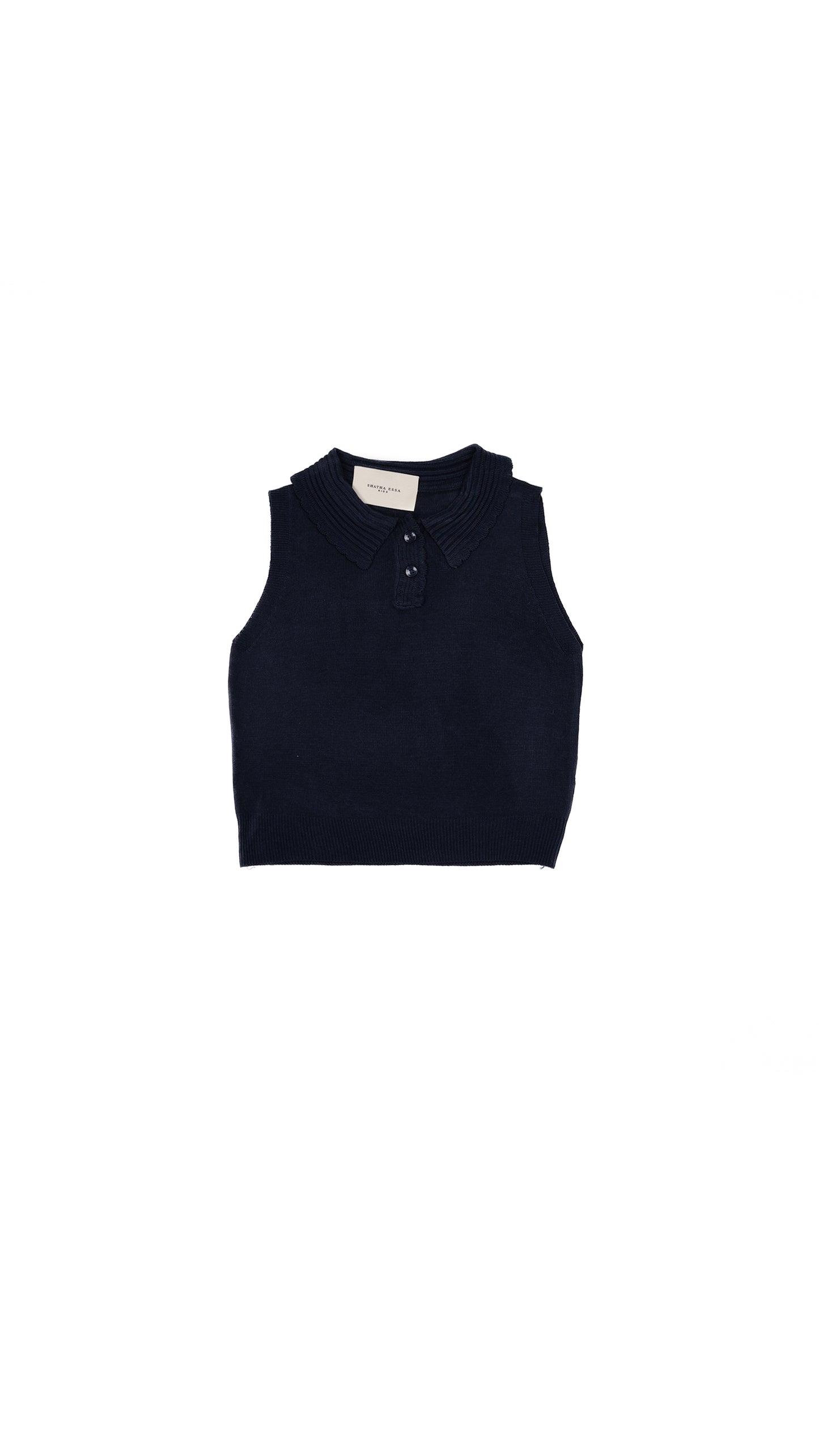 Scallop Ribbed-Collar Knit Polo Vest