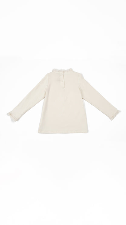 Ruffle-Trim Ribbed Mock-Neck Top