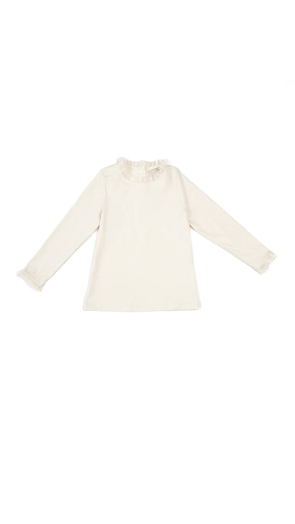 Ruffle-Trim Ribbed Mock-Neck Top