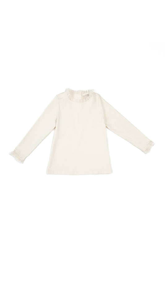 Ruffle-Trim Ribbed Mock-Neck Top